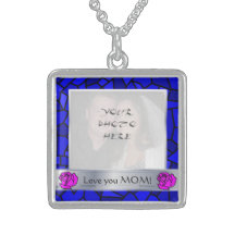 "Love you MOM!" Pink Roses Photo Frame Necklace