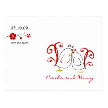 Lovebirds-und Kirschblüten-Save the Date Karte Postkarten