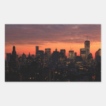 Lower Manhattan-Skyline an der Dämmerung, rosa Him Stickers
