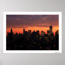 Lower Manhattan-Skyline an der Dämmerung, rosa Him Posterdruck