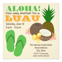 Luau Aloha - Ananas drehen Reinfall-Kokosnuss-Hibi Personalisierte Einladungen