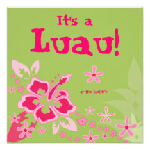 Luau Party Einladungs-Hibiskus-Blumen-Rosa-Grün