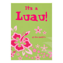 Luau Party Einladungs-Hibiskus-Blumen-Rosa-Grün 2