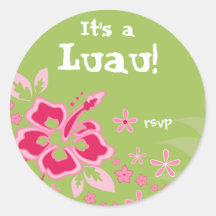 Luau Party UAWG Aufkleber-Hibiskus-Rosa-Grün
