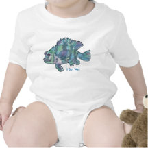 Lustig "ich erhalte nassem" Cartoon blauen Fisch-S T-shirt