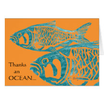 Lustige blaue Fische danken Ihnen Karten/Notecards