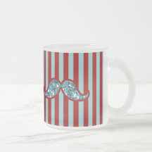 LUSTIGE BLAUE SCHNURRBART-GLITTER-ROT-STREIFEN KAFFEEHAFERL