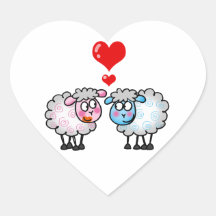 Lustige Cartoonschafe, Wedding Paare Herzaufkleber