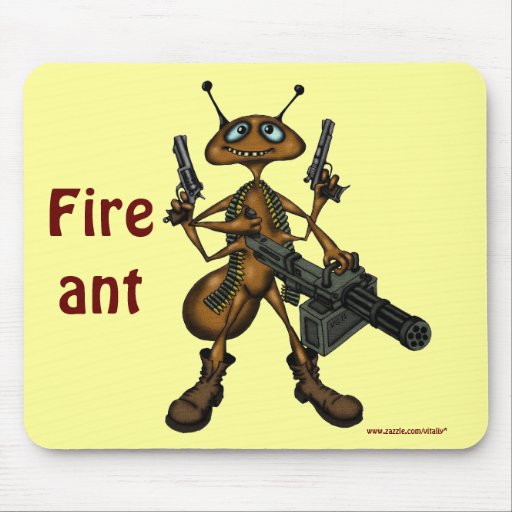 Lustige Feuerameise mit Gewehr-Cartoon-Kunst mouse