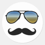 Lustige Retro Sonnenbrille mit dem Schnurrbart Runde Aufkleber