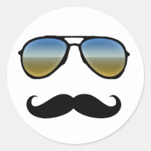 Lustige Retro Sonnenbrille mit dem Schnurrbart Runde Aufkleber
