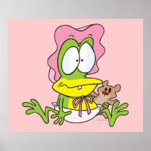 lustiger Babymädchen Froggyfrosch im Mützen-Cartoo Poster