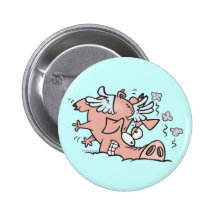 lustiger Bruchlandungs-Fliegenschwein-Cartoon Buttons