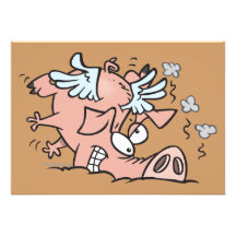 lustiger Bruchlandungs-Fliegenschwein-Cartoon Einladungskarte