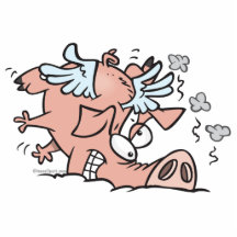 lustiger Bruchlandungs-Fliegenschwein-Cartoon Photostatue