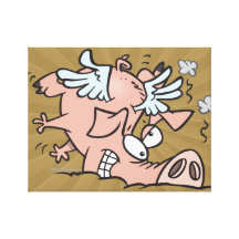 lustiger Bruchlandungs-Fliegenschwein-Cartoon Leinwand Druck