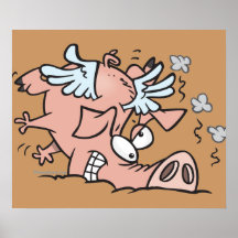 lustiger Bruchlandungs-Fliegenschwein-Cartoon Plakatdrucke