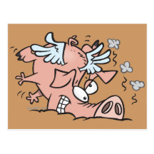 lustiger Bruchlandungs-Fliegenschwein-Cartoon Postkarte