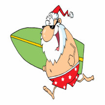 lustiger Cartoon Surfer, der Weihnachtsmann surft Fotostatue