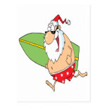 lustiger Cartoon Surfer, der Weihnachtsmann surft Postkarte