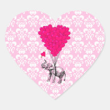 Lustiger niedlicher Elefant u. rosa Damast Aufkleber