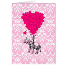Lustiger niedlicher Elefant u. rosa Damast Karte