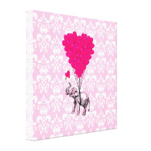Lustiger niedlicher Elefant u. rosa Damast Leinwanddrucke