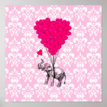 Lustiger niedlicher Elefant u. rosa Damast Plakat