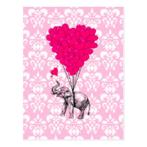 Lustiger niedlicher Elefant u. rosa Damast Postkarten