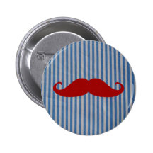 Lustiger roter Schnurrbart und blaue weiße Streife Button