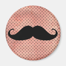 Lustiger Schnurrbart auf niedlichem rosa Polka-Pun Magnete