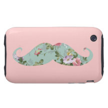 Lustiger Schnurrbart, Vintage, Blumenmuster, rosa iPhone 3 Tough Etuis