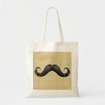 Lustiger schwarzer Schnurrbart auf Vintagen gelben Tasche