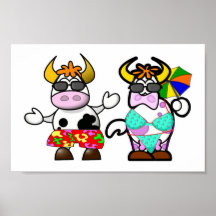 Lustiges Cartoon-Strand-Kuh-Paar-Plakat