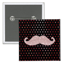 Lustiges Girly rosa Bling Schnurrbart-Tupfen-Muste Buttons