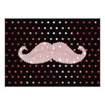 Lustiges Girly rosa Bling Schnurrbart-Tupfen-Muste Individuelle Ankündigungskarte
