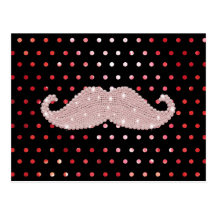 Lustiges Girly rosa Bling Schnurrbart-Tupfen-Muste Postkarten