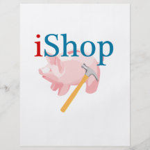 Lustiges iShop mit Piggybank und Hammer Flyerbedruckung