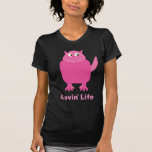 Lustiges rosa Cartoonkatze Lovin Leben-T-Shirt