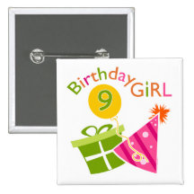 Mädchen-9. Geburtstag Anstecknadelbutton