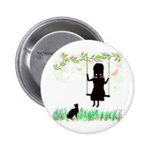 Mädchen auf Schwingen mit Katze Buttons