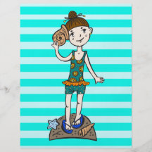 Mädchen auf Strand mit Seashell Flyerbedruckung
