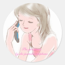 Mädchen, das auf dem Handy gabbing ist Runder Sticker