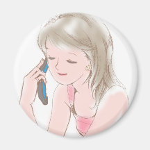 Mädchen, das auf dem Handy gabbing ist Kühlschrankmagnete
