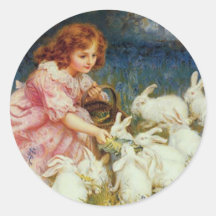 Mädchen, das Kaninchen füttert Runde Aufkleber