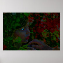 Mädchen in der Tropen-Blumen-und Erwachsen-Hand Plakat