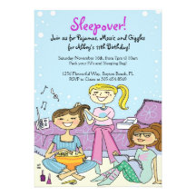 Mädchensleepover-Themed Geburtstags-Party Einladun