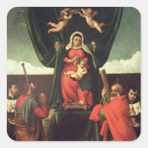 Madonna und Kind inthronisiert mit vier Heiligen,  Quadratsticker