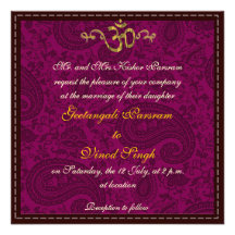 Magenta damask brocade Indian wedding Custom Invite
