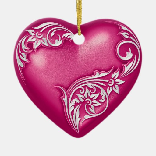 Magentarotes w Weiß der Herz-Rolle- Weihnachtsbaum Ornament